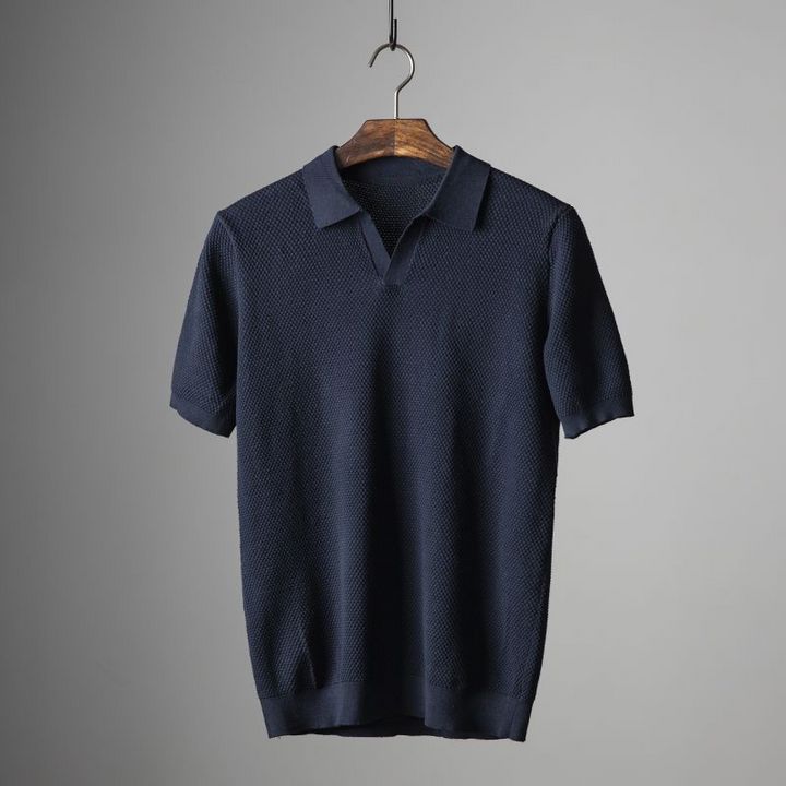 Men’s Summer Polo Shirt with Textured Fabric and Turn-Down Collar