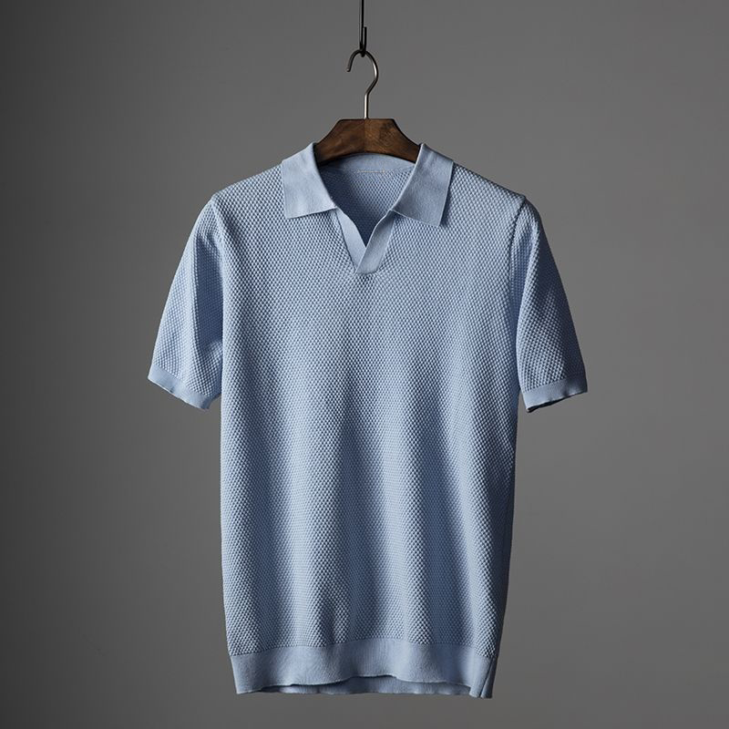 Men’s Summer Polo Shirt with Textured Fabric and Turn-Down Collar