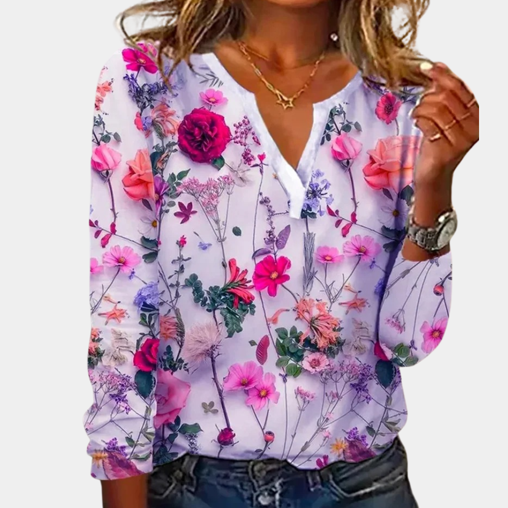 Women’s Floral Print Long-Sleeve Blouse
