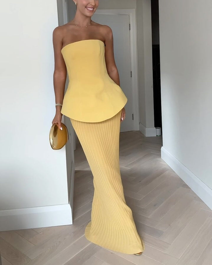 Women’s Strapless Maxi Dress with Ribbed Skirt