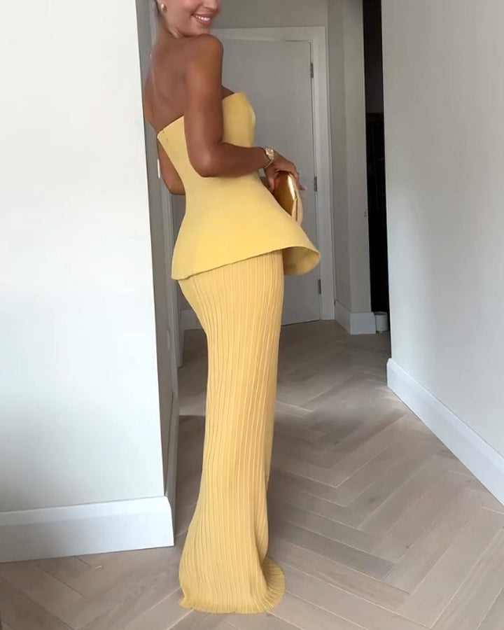 Women’s Strapless Maxi Dress with Ribbed Skirt