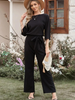 Women’s Three-Quarter Sleeve Jumpsuit with Tie Belt