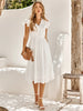 Women’s Patterned Midi Dress with V-Neck and Short Sleeves