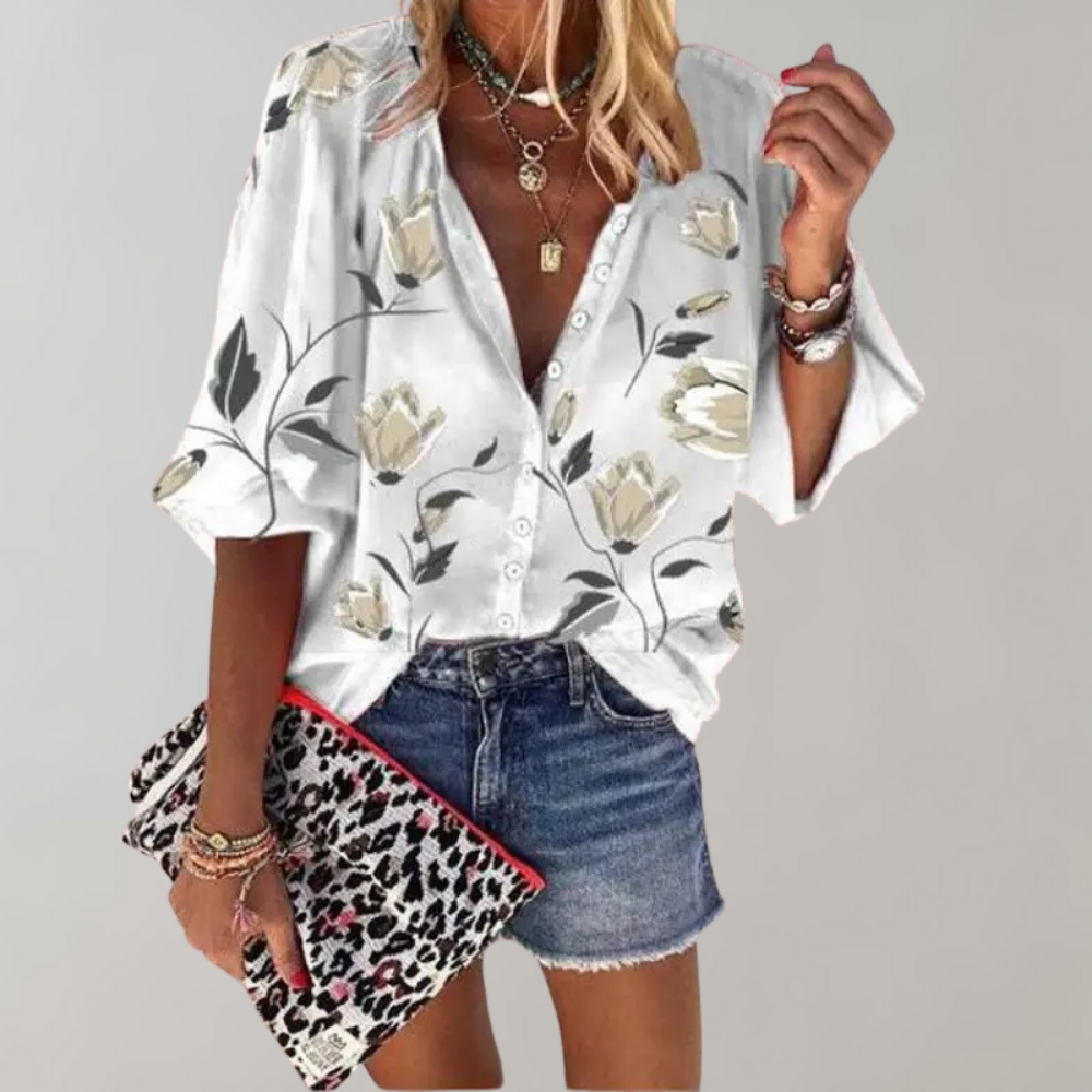 Women's Floral Print Button-Down Shirt
