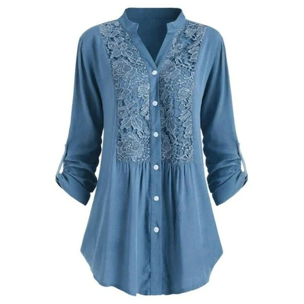Women's Long-Sleeve Lace Detail Blouse