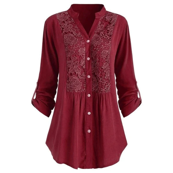 Women's Long-Sleeve Lace Detail Blouse