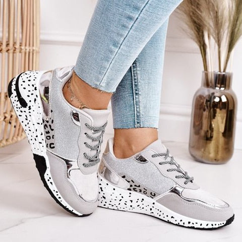 Women’s Patterned Sneakers with Chunky Sole and Lace-Up Closure