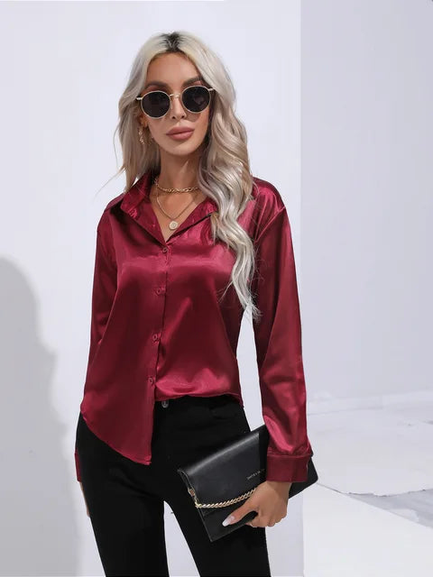 Women’s Long-Sleeve Collared Blouse for Summer