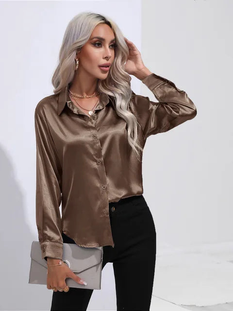 Women’s Long-Sleeve Collared Blouse for Summer