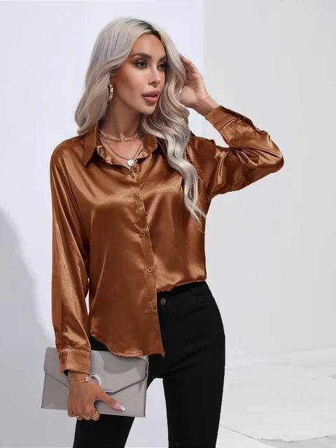 Women’s Long-Sleeve Collared Blouse for Summer