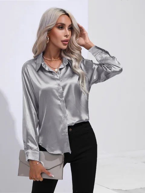 Women’s Long-Sleeve Collared Blouse for Summer