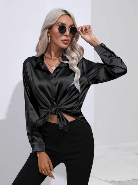 Women’s Long-Sleeve Collared Blouse for Summer
