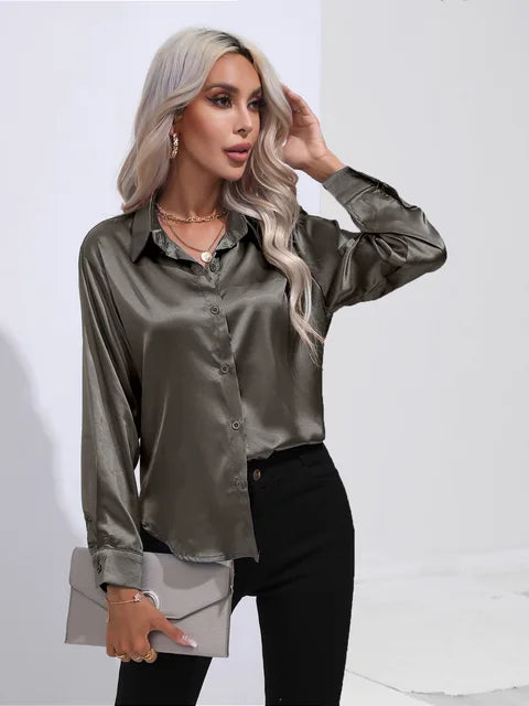 Women’s Long-Sleeve Collared Blouse for Summer