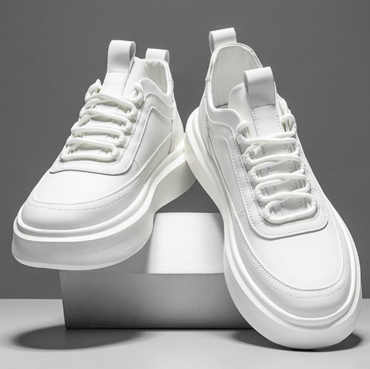 Men’s White Vegan Leather Sneakers with Laces