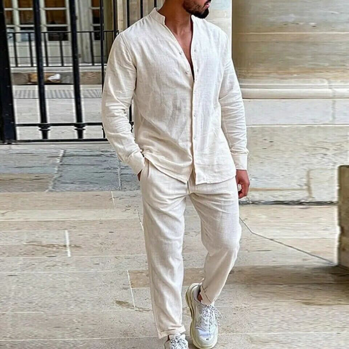 Men’s Linen Set with Long-Sleeved Top and Pants