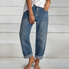 Women’s Denim Jeans with Button Closure and Pockets
