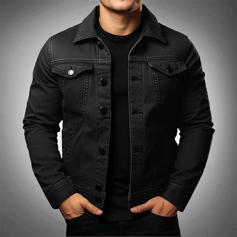 Denim Jacket with Buttons and Pockets for Men