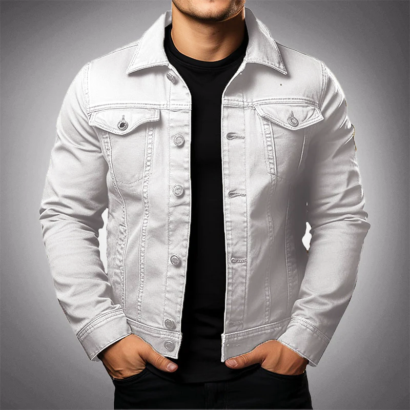 Denim Jacket with Buttons and Pockets for Men