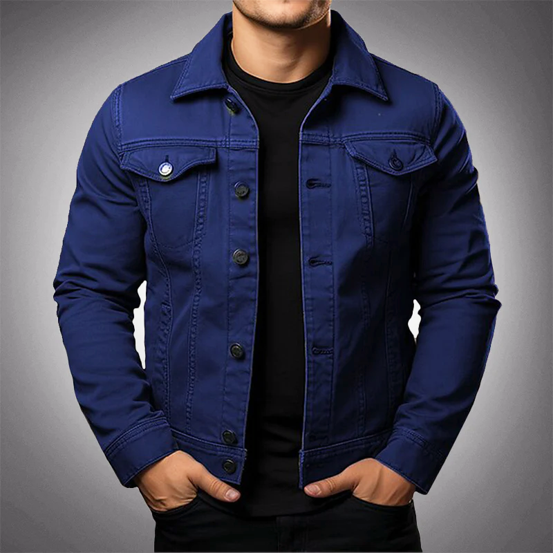 Denim Jacket with Buttons and Pockets for Men