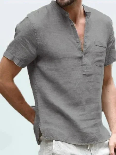 Men’s Short-Sleeve Linen Shirt with Chest Pocket