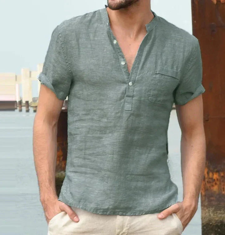 Men’s Short-Sleeve Linen Shirt with Chest Pocket
