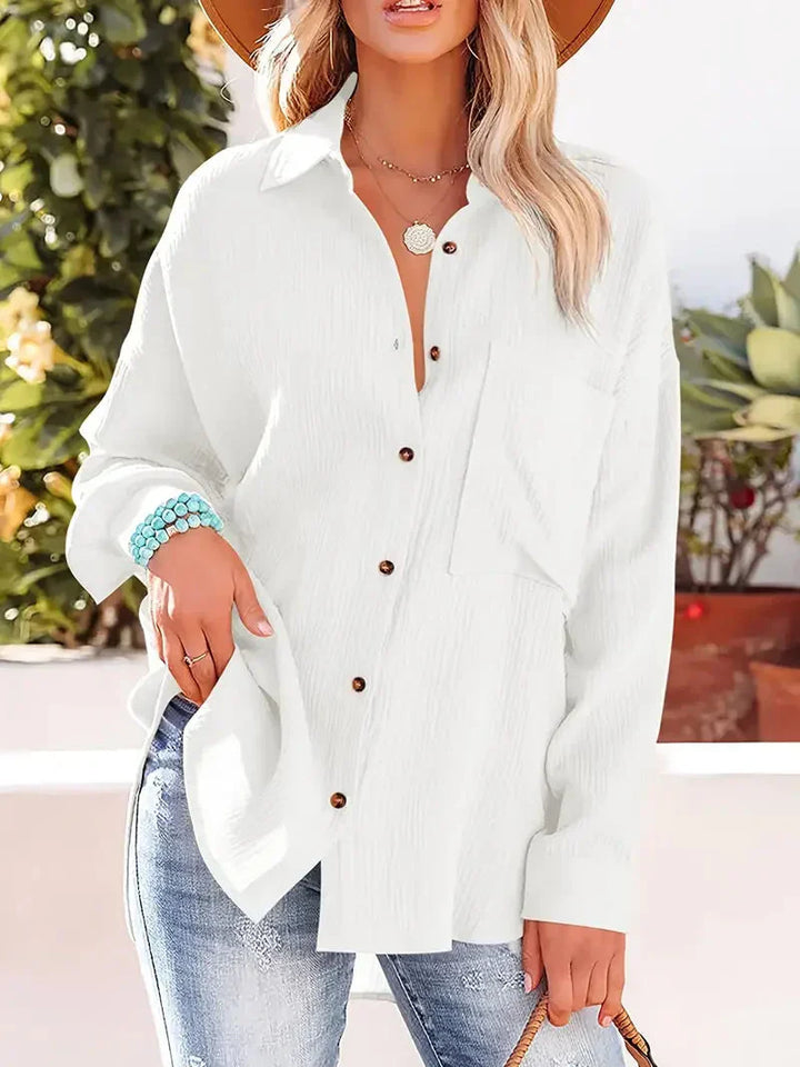 Women’s Long-Sleeved Button-Down Shirt with Front Pocket