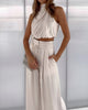 Women’s Two-Piece Set with Draped Crop Top and Pleated Pants