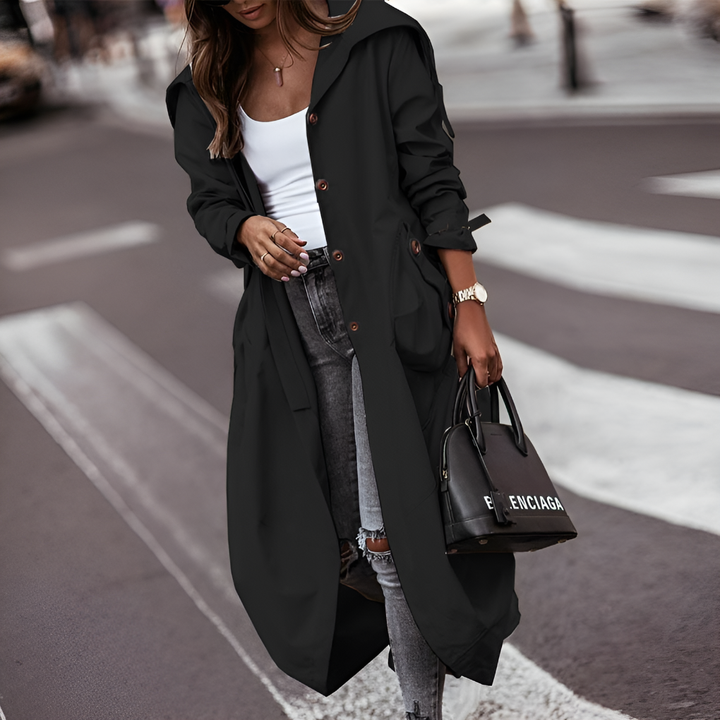 Long Trench Coat with Buttons for Women