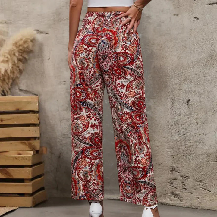 Bohemian Wide-Legged Women's Trousers with Slanted Pockets