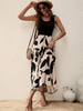 Women’s Sleeveless Midi Dress with Leaf Print Skirt
