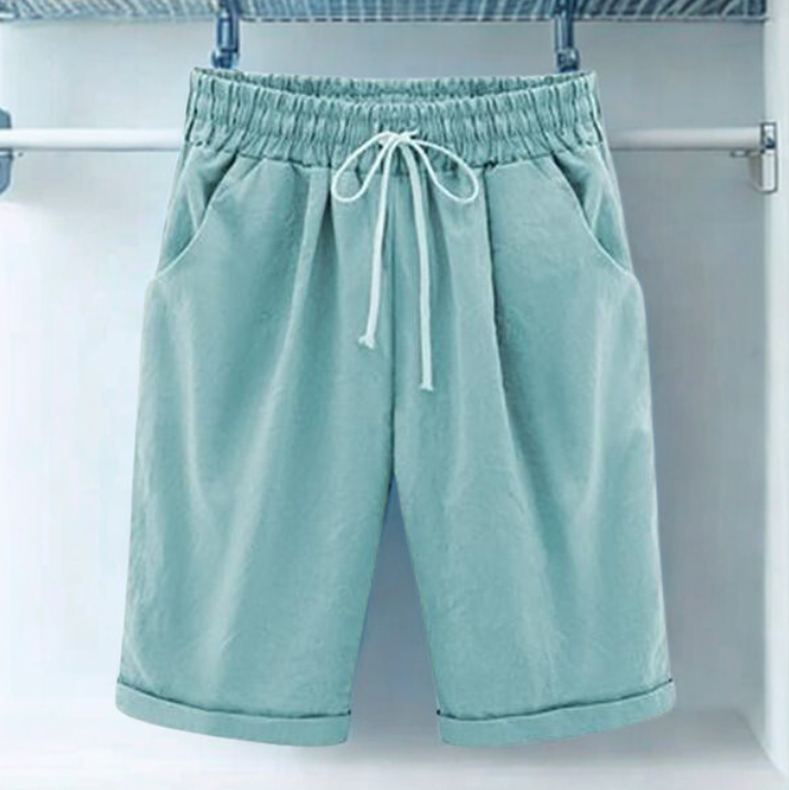 Linen Casual Shorts with Drawstring for Women