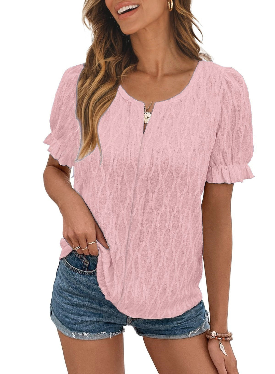 Women’s Notched Scoop Neck Short-Sleeve Shirt