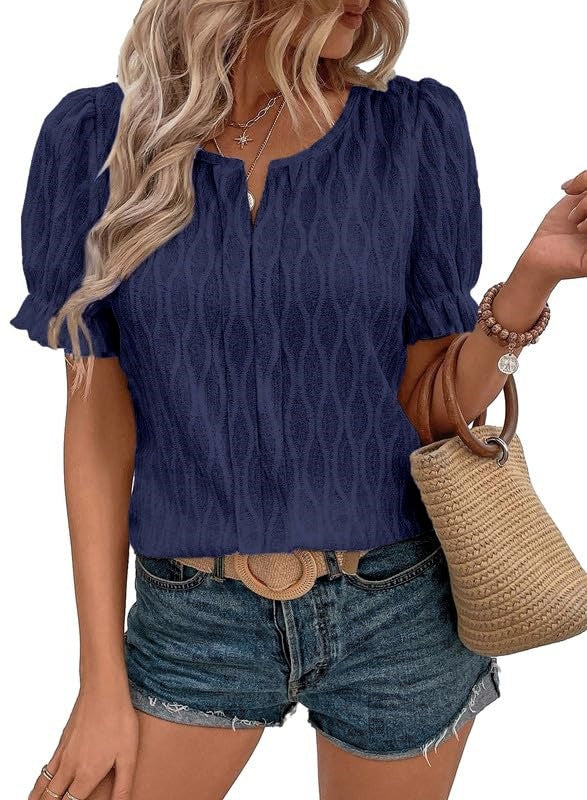 Women’s Notched Scoop Neck Short-Sleeve Shirt