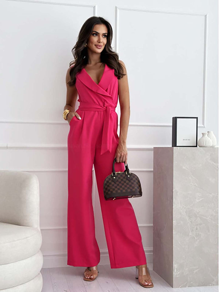 Women’s Sleeveless Jumpsuit with Lapel Collar