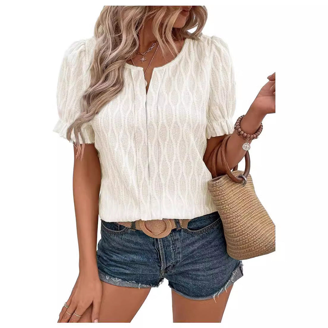 Women’s Notched Scoop Neck Short-Sleeve Shirt