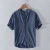 Men’s Short Sleeve Linen Shirt with Stand-Up Collar