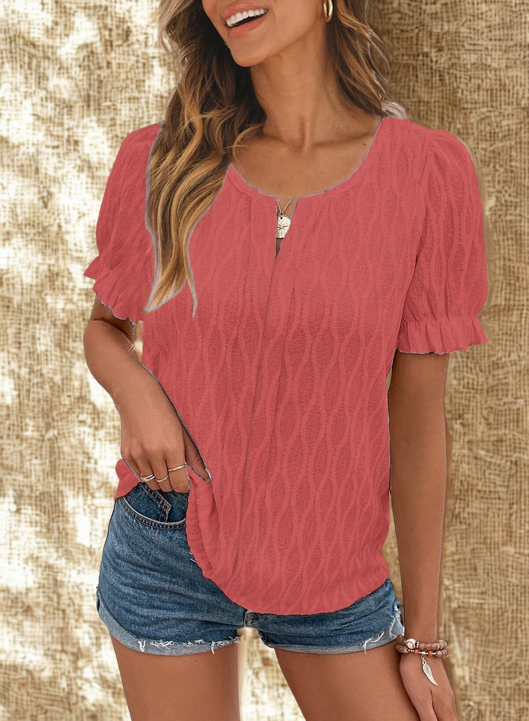 Women’s Notched Scoop Neck Short-Sleeve Shirt