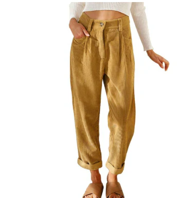 Women’s Corduroy Trousers with Pockets for Summer