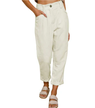 Women’s Corduroy Trousers with Pockets for Summer