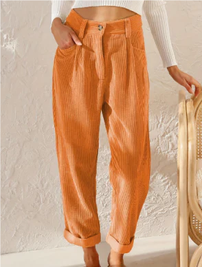 Women’s Corduroy Trousers with Pockets for Summer