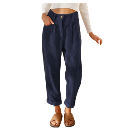 Women’s Corduroy Trousers with Pockets for Summer