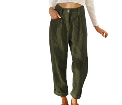 Women’s Corduroy Trousers with Pockets for Summer