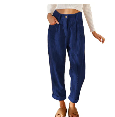 Women’s Corduroy Trousers with Pockets for Summer