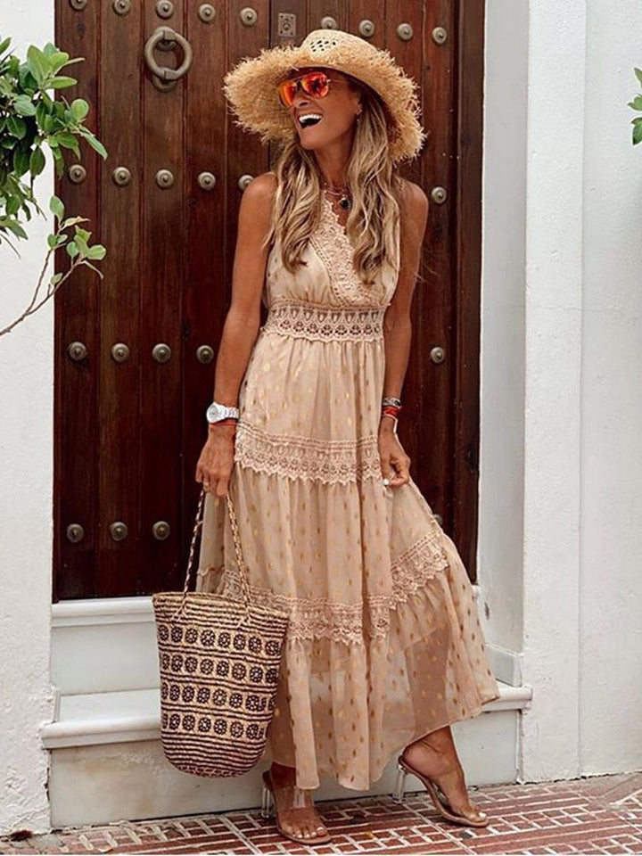 V-neck Summer Dress with Laces for Women