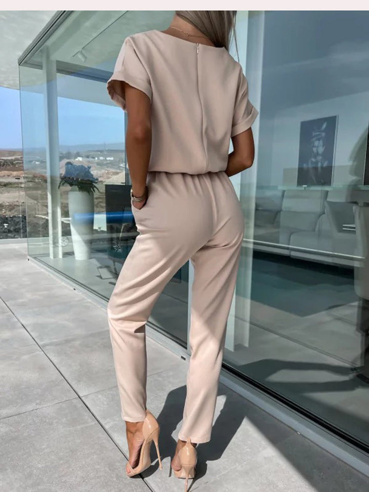 Short Sleeve Jumpsuit with Belt for Women