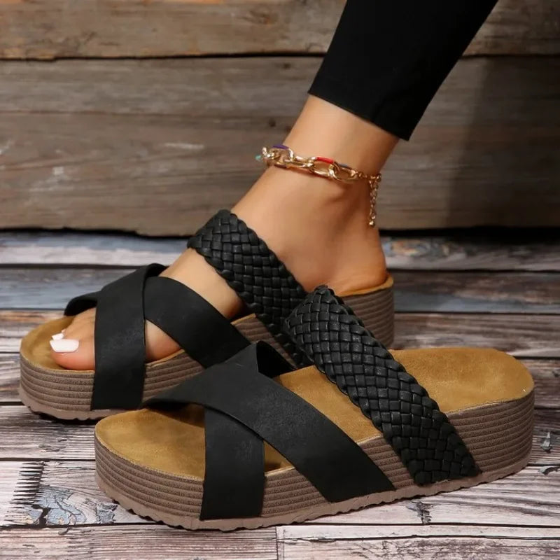 Women’s Platform Sandals with Crisscross Straps