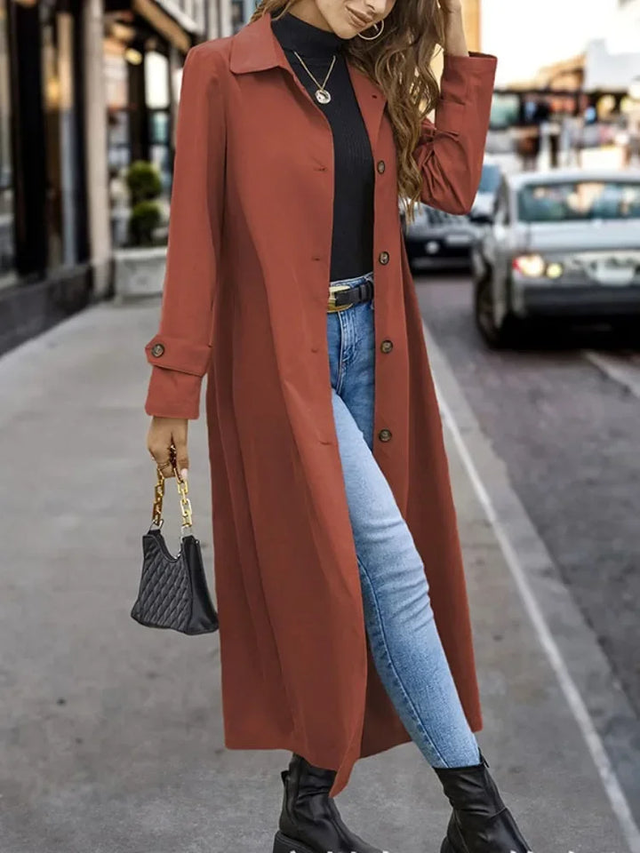 Long Trench Coat with Buttons for Women