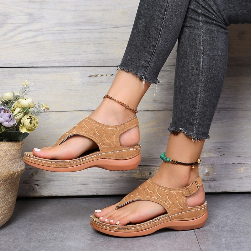 Women’s Wedge Sandals with Textured Upper and Heel Strap