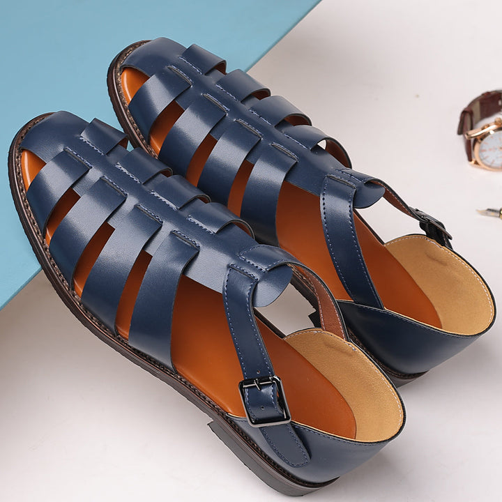 Men’s Summer Vegan Leather Sandals with Multiple Straps and Buckle Closure