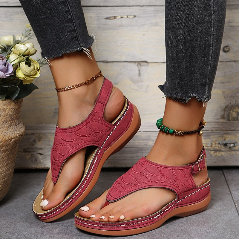 Women’s Wedge Sandals with Textured Upper and Heel Strap